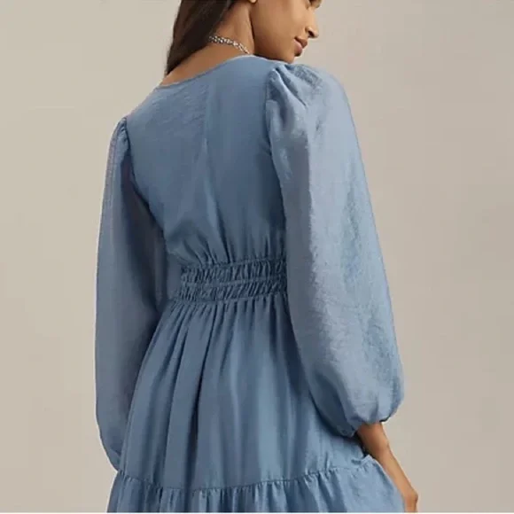 ANTHROPOLOGIE THE SOMERSET ORGANZA EDITION LONG SLEEVE MAXI DRESS IRIS BLUE NWT - Picture 3 of 8